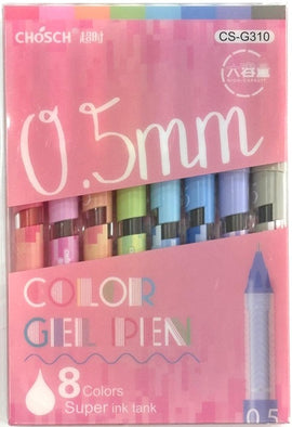 Chosch Coloured Gel Pens, Assorted Colours, 0.5mm, Pack of 8
