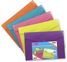Tiger Button Folder, Assorted Colours, 5 Pack