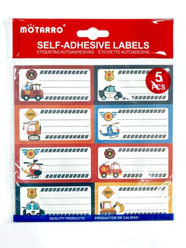 Mot Self-Adhesive School Labels, Fun Vehicle Patterns, 5 sheets/40 labels
