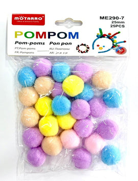 Pom Pom Balls, Assorted Pastel Colours, 25mm, 25pc