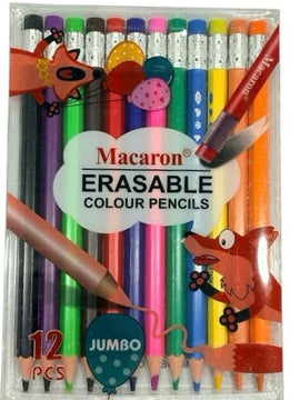 Macaron Jumbo Erasable Coloured Pencils, 12pc