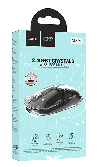 Hoco GM29 Dual-Mode Crystal Wireless Mouse, BLACK - Charrans.com