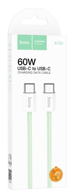 Hoco X104 Fast Charging Braided Cable Type-C to Type-C (Length 1M), PASTEL GREEN