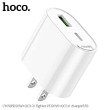 Hoco C109 Dual Port Type-C + USB-A Fighter Charger Block, PD20W+QC3.0, White