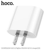 Hoco C109 Dual Port Type-C + USB-A Fighter Charger Block, PD20W+QC3.0, White