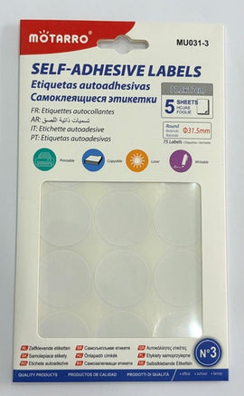Printable Self-Adhesive Labels, Circular, 31.5mm, 75 labels