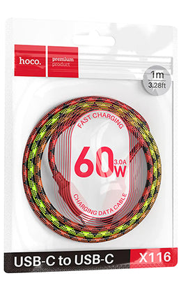 Hoco X116 Meridian 60W Charging Data Cable C To C, Gradient Red
