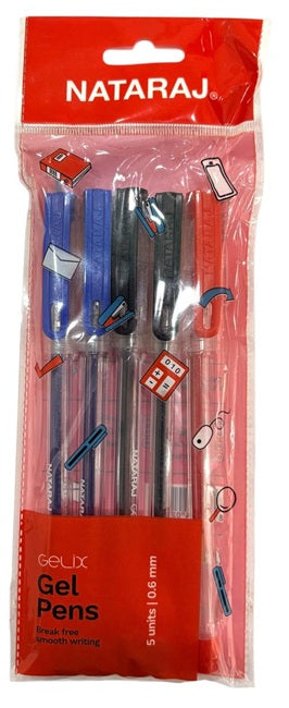 Nataraj, Gel Pen, Assorted Colours, 5 per pack