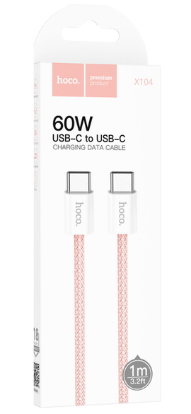Hoco X104 Fast Charging Braided Cable Type-C to Type-C (Length 1M), PASTEL PINK