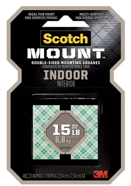 Scotch 3M, Heavy Duty Double Sided Mounting Tape, 1"x1" Squares, 48pcs