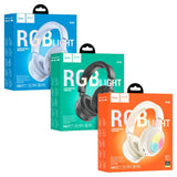 Hoco W48 Focus BT Headphones with soft ambient lights, SIERRA BLUE
