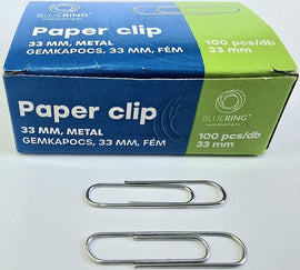 Blue Ring, Paper Clip, Silver, Regular Size, 33mm, 100 count