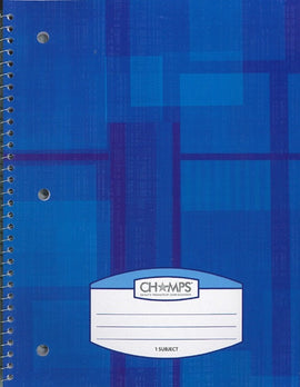 Champs Spiral Flexible Cover Notebook, 1 Subject, 8'x10.5', Thick Pages, 100pgs, Assorted Colours