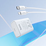 Hoco C143 Benefit Single Port PD20W Charger Set (Type C To iPhone), White