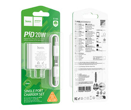 Hoco C143 Benefit Single Port PD20W Charger Set (Type C to Type C), White