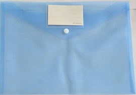 Document Holder, Plastic Folder with label, Button Closure, BLUE 12.5"x9.5"