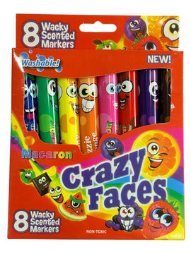 Crazy Faces Wacky Scented Broad Markers, Washable, 8ct