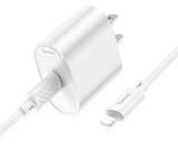 Hoco C109 Fighter Single Port PD20W Charger Set (Type C To iPhone), White