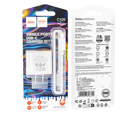 Hoco C109 Fighter Single Port PD20W Charger Set (Type C To C), White