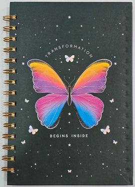 Inspirational Quotes Butterfly Decor Lined Spiral Journal, Hardcover, Black