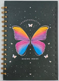 Inspirational Quotes Butterfly Decor Lined Spiral Journal, Hardcover, Black