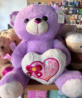 Love You Teddy Bear Plushie, Medium, Purple