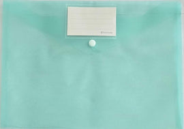 Document Holder, Plastic Folder with label, Button Closure, GREEN 12.5"x9.5"
