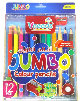 VN Jumbo Triangular Colour Pencils with Sharpener, 12pc