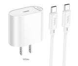 Hoco C109 Fighter Single Port PD20W Charger Set (Type C To C), White