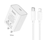Hoco C143 Benefit Single Port PD20W Charger Set (Type C To iPhone), White