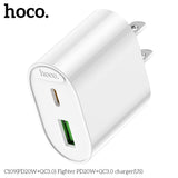 Hoco C109 Dual Port Type-C + USB-A Fighter Charger Block, PD20W+QC3.0, White