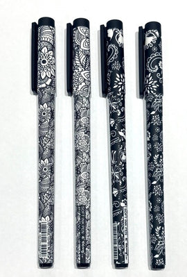 Black & White Cool Flowers Smooth Writing Blue Gel Pen, Assorted Colours