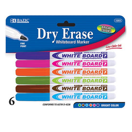 BAZIC, Dry-Erase Marker, Bright Color Fine Tip, 6count