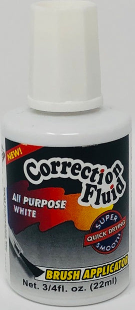 Correction Fluid, Brush Applicator, White, 22ml