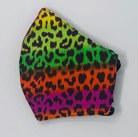 Adult Face Mask, Fabric, Contoured, MULTI COLOURED LEOPARD