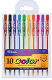 Bazic Retractable Ballpoint Pen, Assorted Colours, 10 count