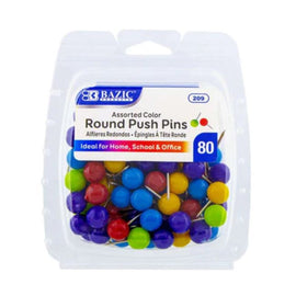 BAZIC Round Push Pins, Assorted Colors (80/Pack)