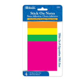 BAZIC Neon Stick On Notes, 3" X 3", 40 Ct. (4/Pack)