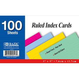 BAZIC, Index Card, Ruled Colored, 3" X 5", 100count