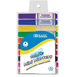 BAZIC 10 Colors Broad Line Mini Washable Markers