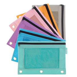 BAZIC Retro Color 3-Ring Pencil Case with Mesh Window