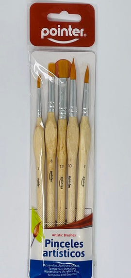 Pointer, Easy Grip Artistic Paint Brush Set, Wooden, Assorted Sizes, 5count