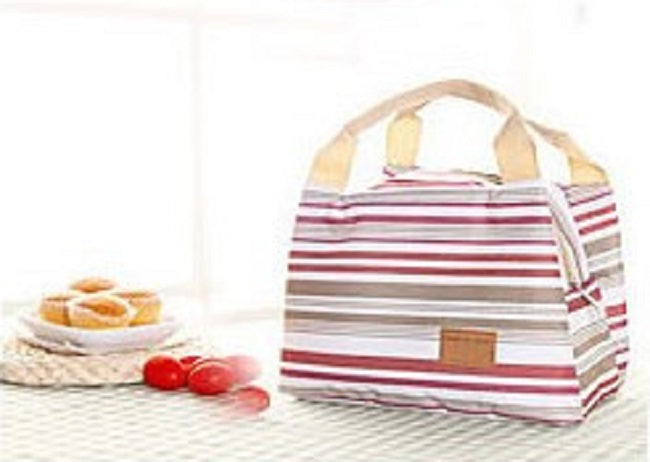 Insulated Lunch Bag, Grey & Pink Stripes