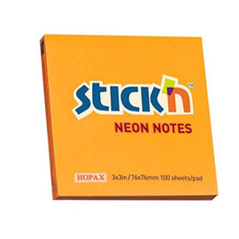 Hopax, Stick'n Notes, 3" x 3", 100 Count, Neon Orange