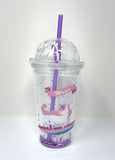 Unicorn Tumblers With Glitter, Assorted Colours & Patterns, 16oz With Straw