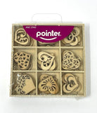 Pointer Box of Wooden Heart Charms, Assorted Patterns
