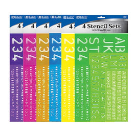 BAZIC, Lettering Stencil Sets, 8, 10, 20, 30 mm Size, 4count