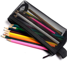 Mesh Pencil Case, Solid Colour, Black