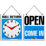 BAZIC, Open Sign with Clock and "Will Return, 7.5" X 9"