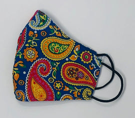 Adult Face Mask, Fabric, Contoured, BLUE & ORANGE PAISLEY